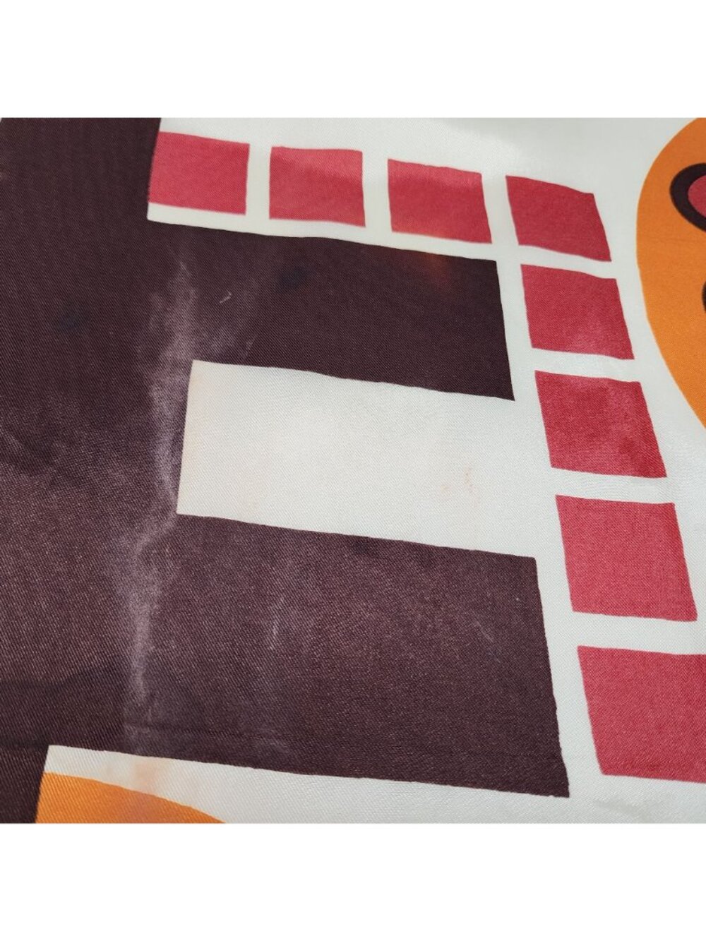 Vintage Acetate Geometric Scarf Made In Japan Brown Yellow Red 44" by Elwin - Picture 5 of 6